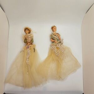 Vintage Victorian Lady Lace Ornaments Lot of 2 Shabby Chic Tulle Fabric Decor